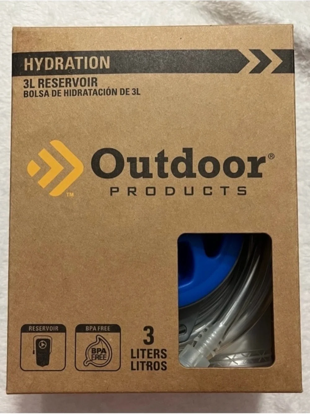New in box! 3L Hydration Reservoir Outdoor Products- Blue Cap, Clear Tubing